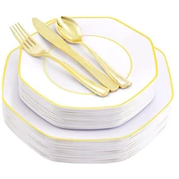 50 pieces of disposable white plastic plates and silverware including 10 large and small plates 10 knives10 forks and 10 spoons