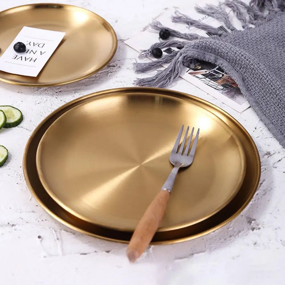 14/17/20/23/26cm Dining Plate Fashion High Quality Gold Round Shape Tableware Meat Dessert Pizza Dish Fruit Tray Wholesale Hot | Дом и сад