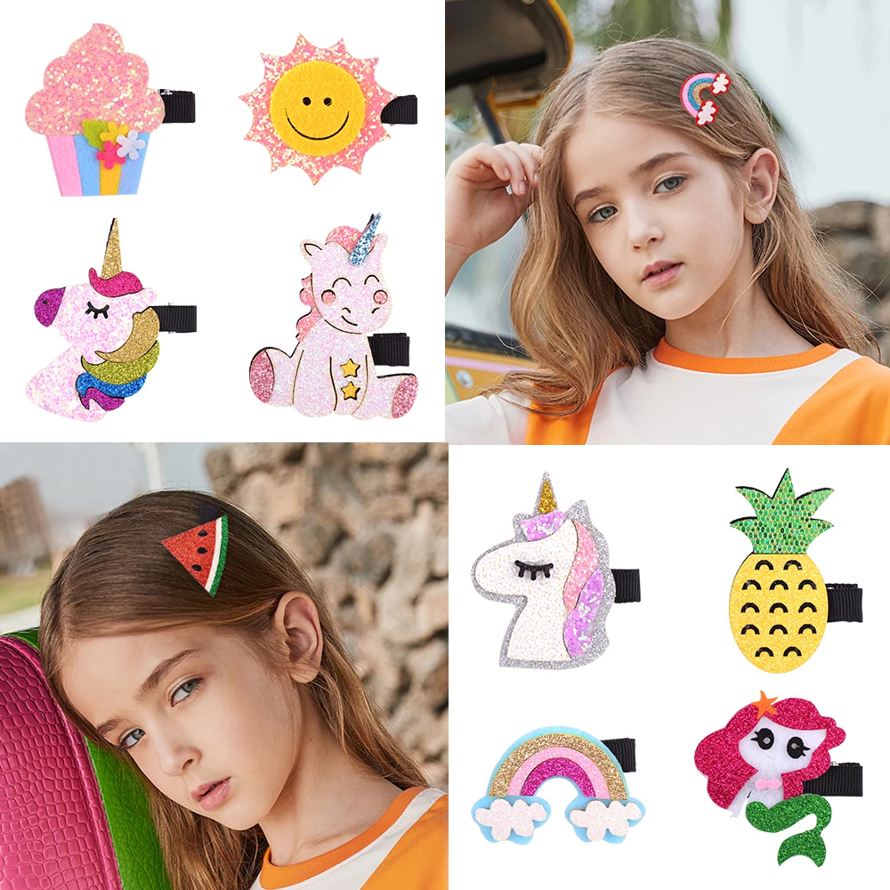 5 шт./лот Мультяшные банты для волос с клипсой милых маленьких девочек блестящие