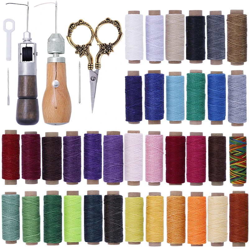 

MIUSIE Sewing Awl Waxed Thread Leather Waxed Thread Cord Shoemaker Canvas Repair Tool Tailor Scissor for Leather Stitching