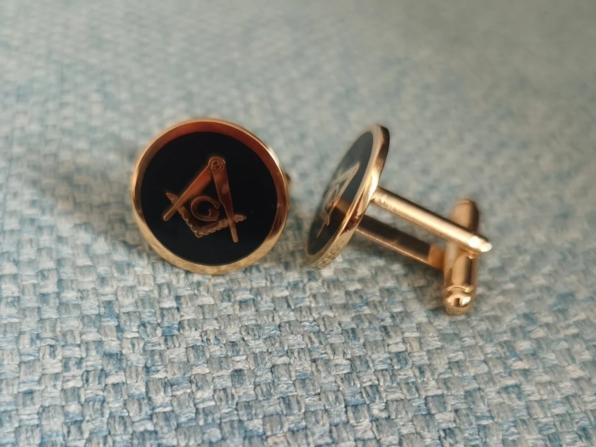 Пара квадратных и круглых масонских запонок с компасом 1/2 дюйма