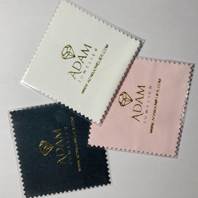 500PCS Custom LOGO  8*8cm Gold Foil Silver Polish Cloth Individual Packed Silver Jewelry Cleaning Wiping Microfiber Suede Cloth