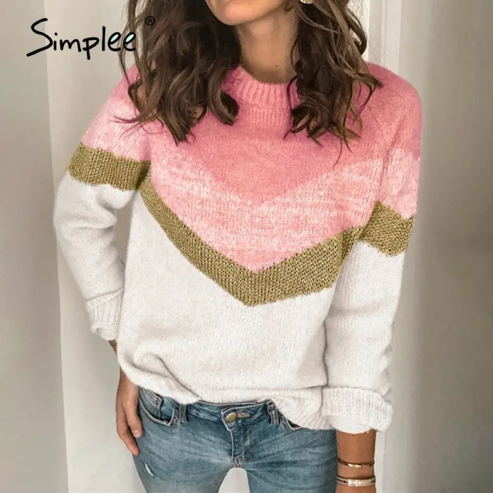 Повседневный полосатый вязаный свитер Simplee свободный контрастный пуловер с