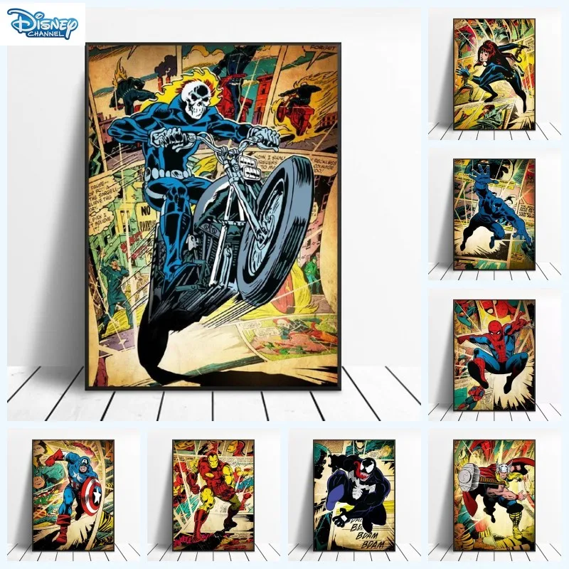 

Marvel Superhero Comic Canvas Painting Spiderman Avengers Retro Poster Wall Art Pictures for Living Room Home Decoration Cuadros