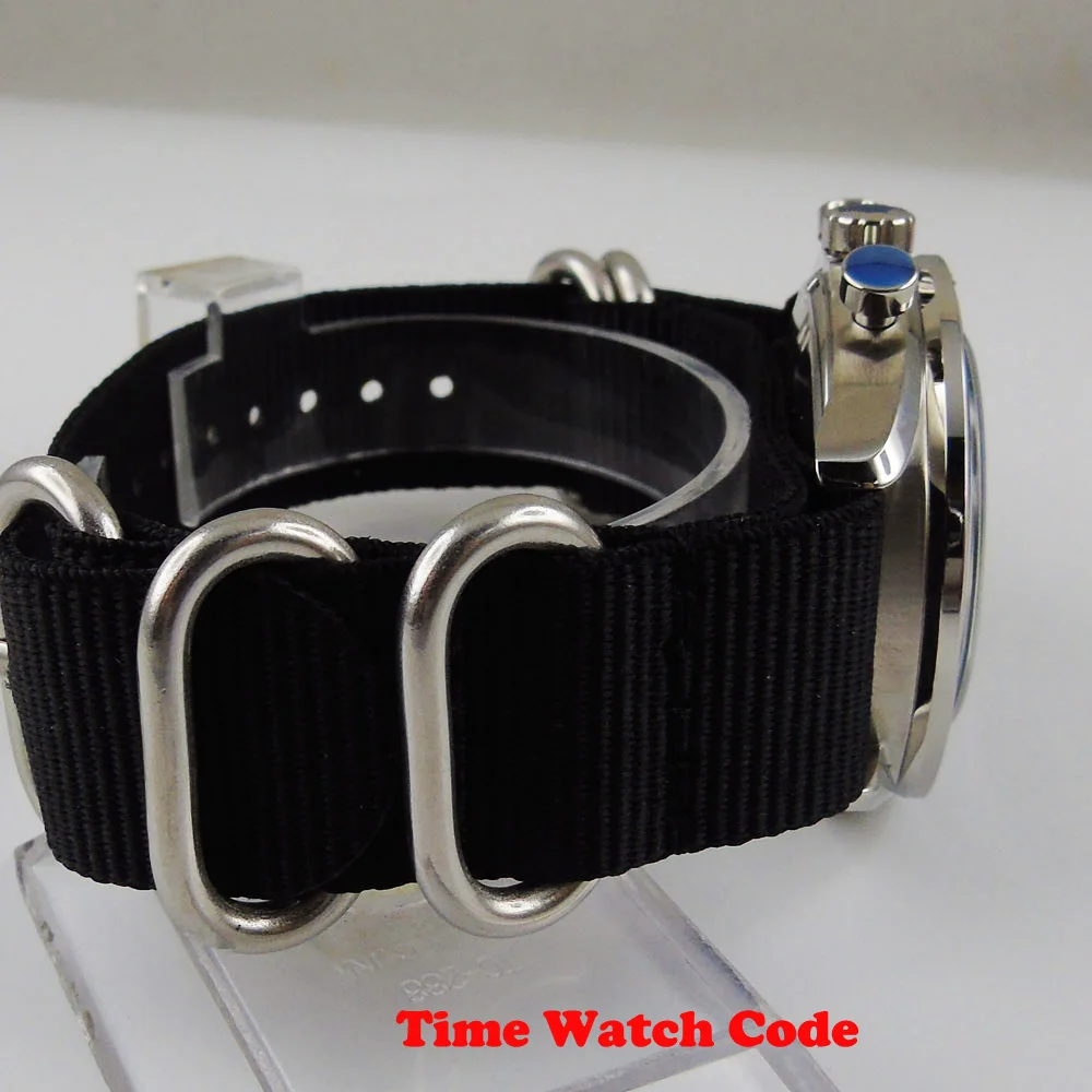 

Corgeut 40mm quartz movement Men's Wristwatch Full functional chronograph dial nylon strap black bezel stop watch male watches