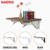 naierdi 2pcs black white triangle bracket wall mount support stainless steel folding angle bracket for shelf bench table