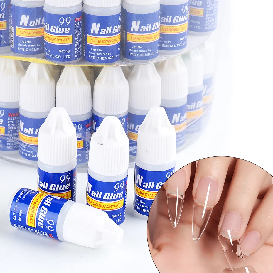100pcs BYB Super Glue Nails False Acrylic Rhinestone Gel False Tips Nails Overhead With Glue Repair Gel Manicure Tools NL1856