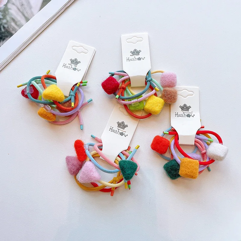 

5 шт./компл. новые милые геометрические резинки для волос из шерсти и войлока детские цветные эластичные резинки для волос Детские резинки для конского хвоста петли аксессуары