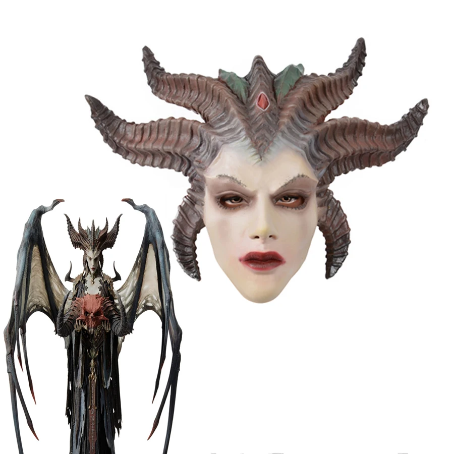 

Game Diablo IV Lilith Cosplay Mask Latex Rubber Demon Scary Halloween Carnival costume Mask Adults