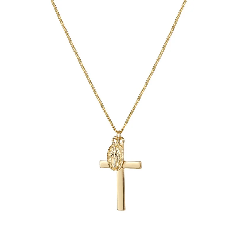 Модное ожерелье FNIO 2019 с крестом золотого и серебряного цвета минималистичное на