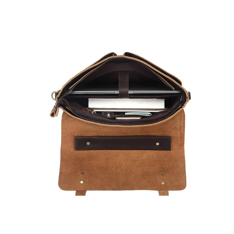 

Vintage Handmade Natural Crazy Horse Genuine Leather Men Briefcase 14 Inches Laptop Bag