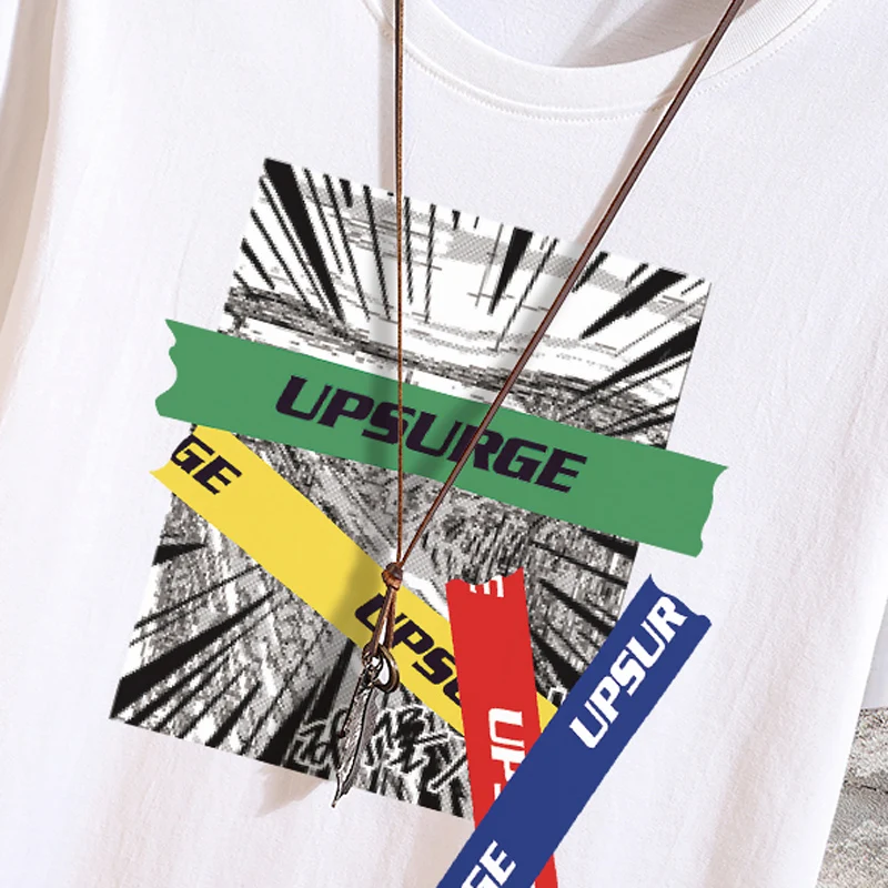 

Summer thin fashion brand men's short-sleeved Youth Korean t-shirt cotton stretch printing half-sleeve white t-shirt round neck