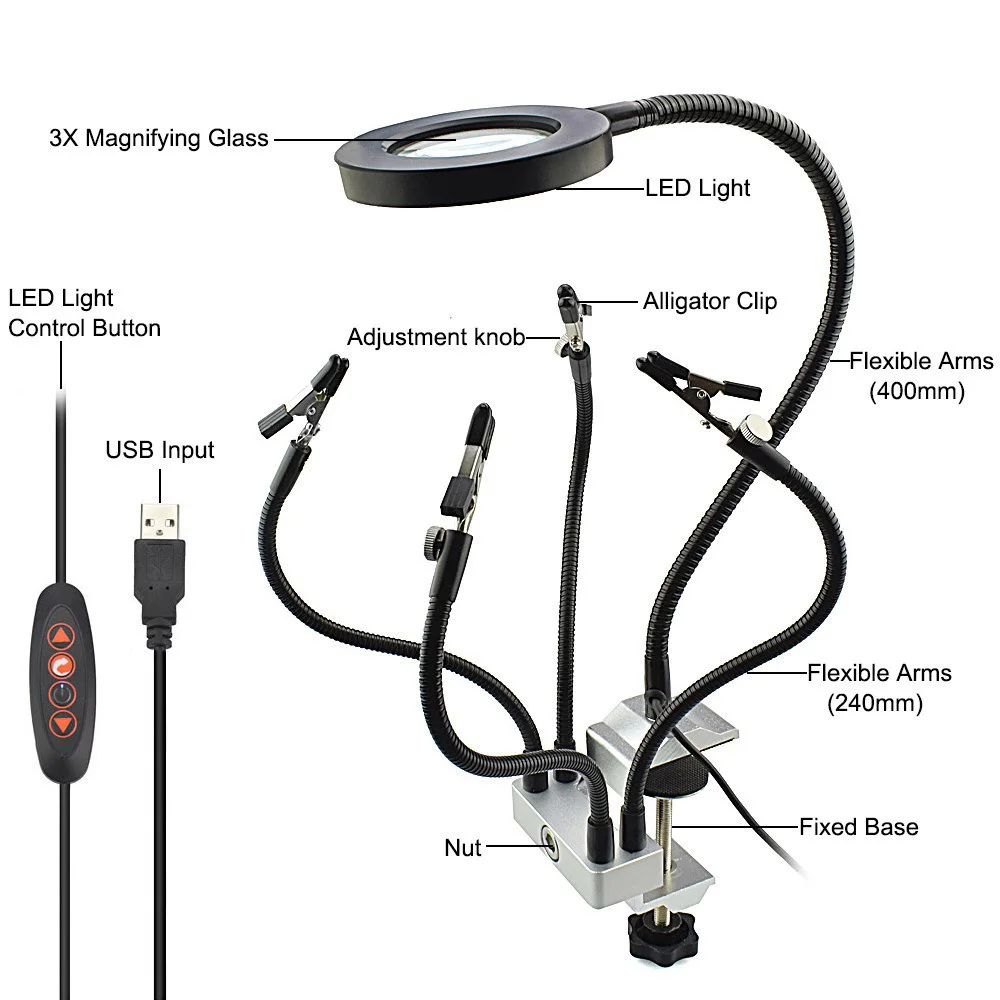 Led Lamp Magnifying Glass Maintenance Table 360 Degree Rotation Repair Tool Board Welding Assistant | Инструменты