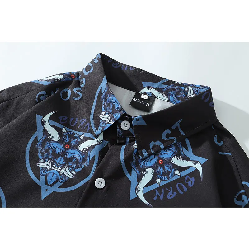 

Aolamegs Shirts Men Chinese Ancient Culture Horns Totems Print Pocket Long Sleeve Single Breasted Casual High Street Streetwear