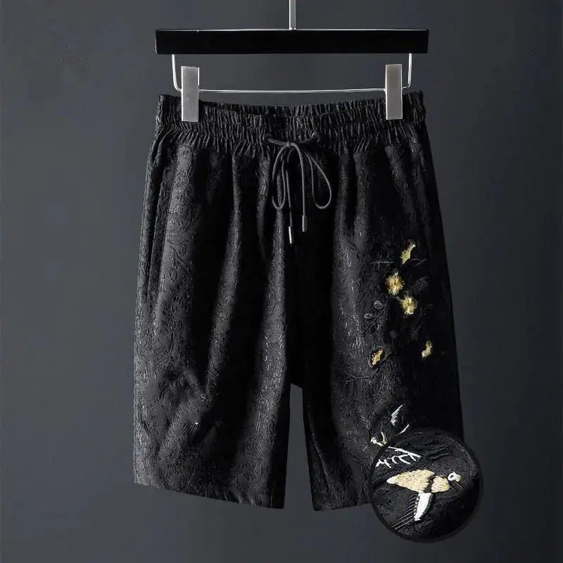 

High-end dark jacquard casual men's suit summer trend handsome short-sleeved two-piece suit