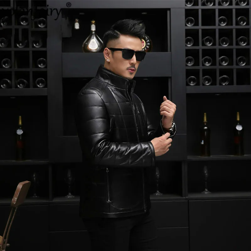 Кожаная мужская куртка 2020 норковая Меховая с воротником размера плюс зимняя из