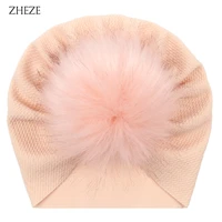 2022 new plush ball newborn baby hat elastic waffles fabric hairband turban keep warm headband for infant