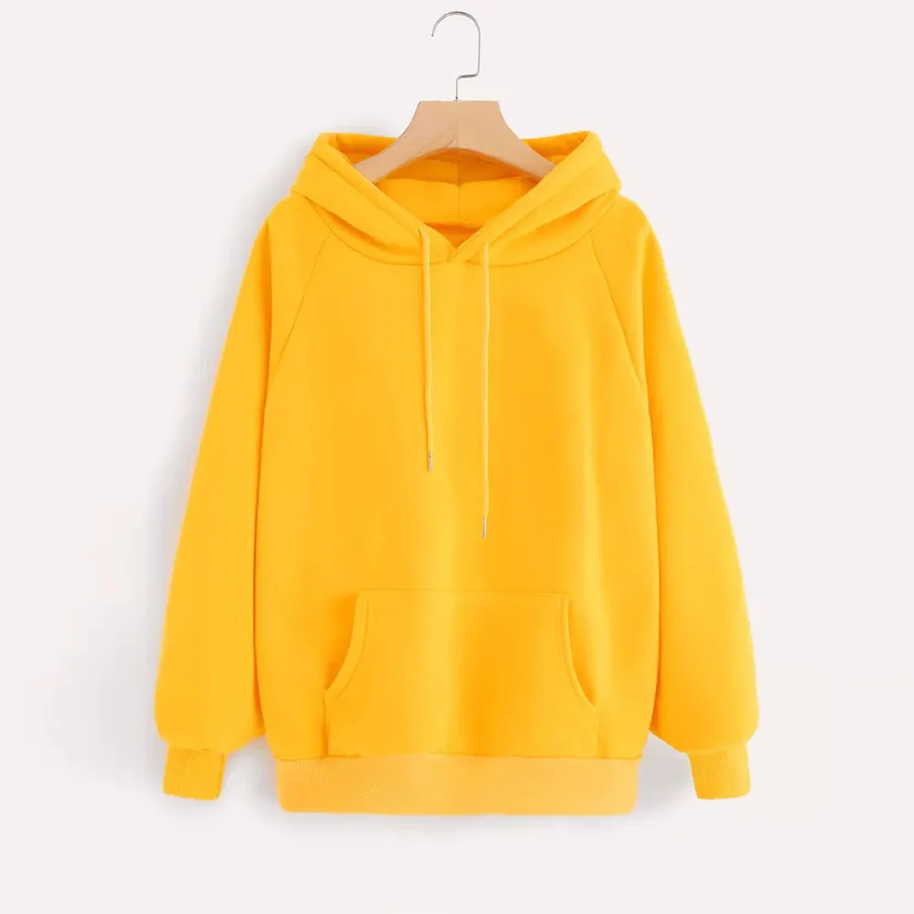 Yellow Hoodies Womens Sweatshirts Harajuku Hoodie Sweatshirt Hooded Pullover Tops Blouse With Pocket Hot Fashion Girl Clothes | Женская