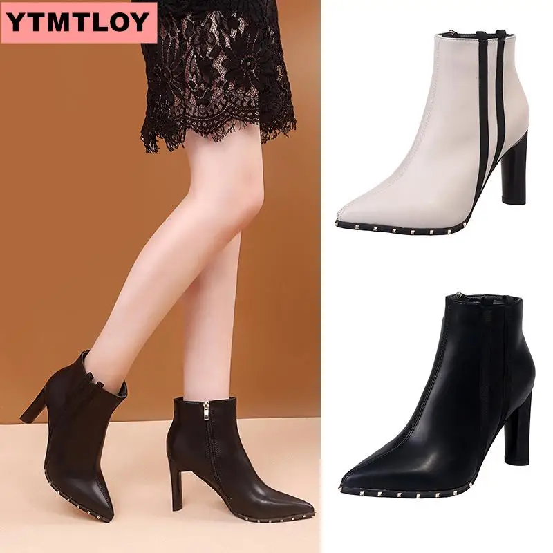 Женские ботинки Ботильоны Короткие из флиса с острым носком на каблуке шпильке