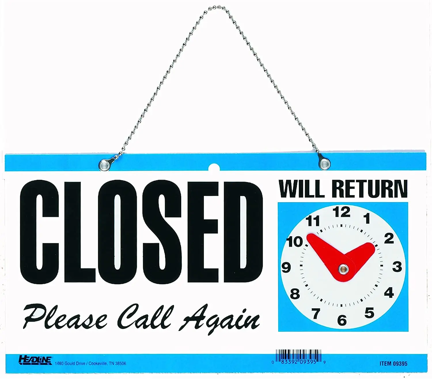 

Headline Sign 9395 Double-Sided Open/Closed/Will Return Sign with Clock Hands, 6 Inches by 11.5 Inches