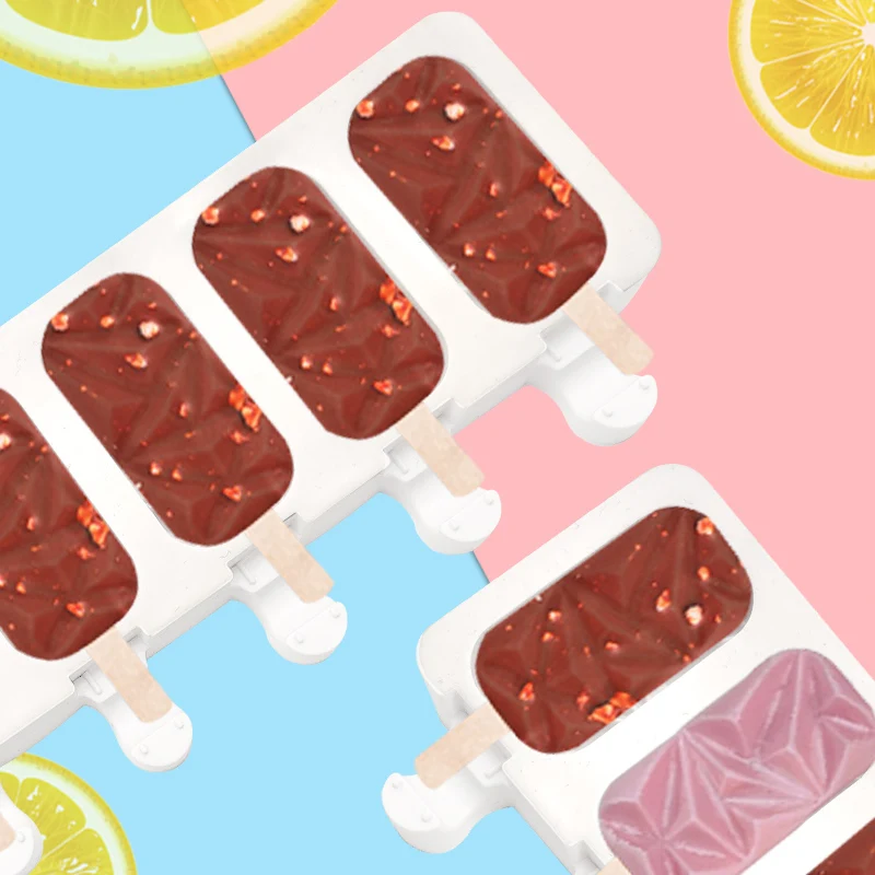 

8 cavities Silicone Popsicle Mold Striped Ice Cream Bar Makers DIY Kithchen Homemade Ice lolly Moulds With Popsicle Sticks