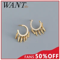 wantme luxury pave zircon geometric tassel letter c stud earrings for women real 925 sterling silver bohemian party jewelry gift