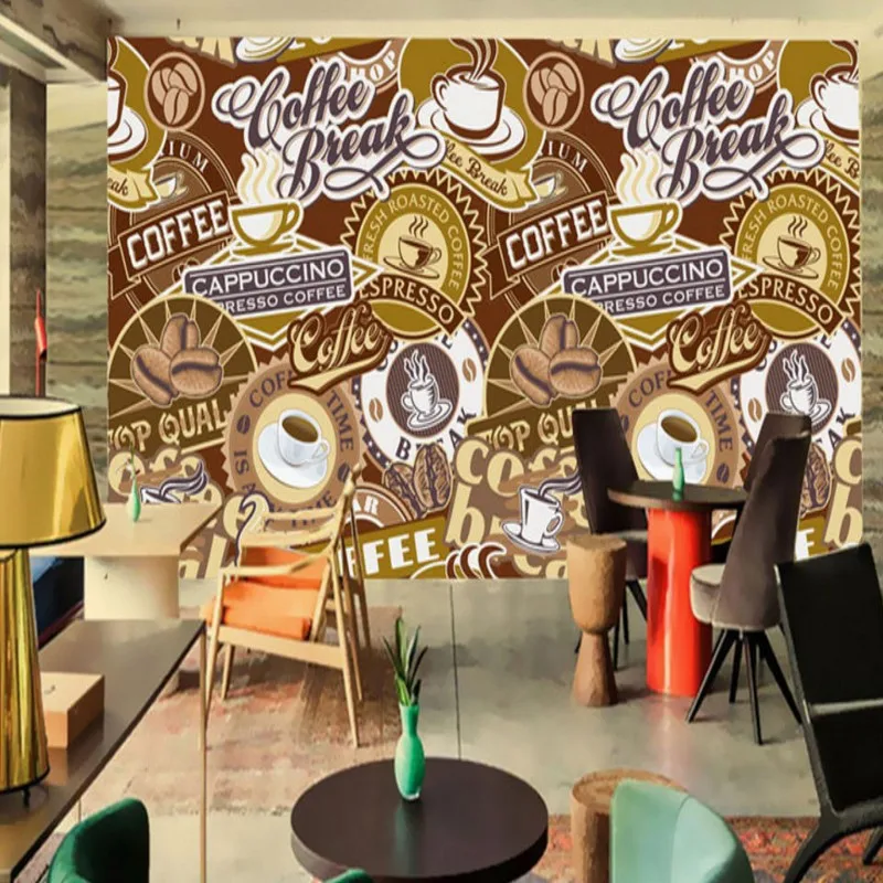 

Drop Shipping Custom Photo Wallpaper Retro European Coffee Cup Alphabet Background Mural Bar Cafe Custom Lounge Wallpaper