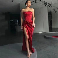eightree sexy long formal prom dresses red strapless high split satin plus size floor length evening party gowns saudi arabia