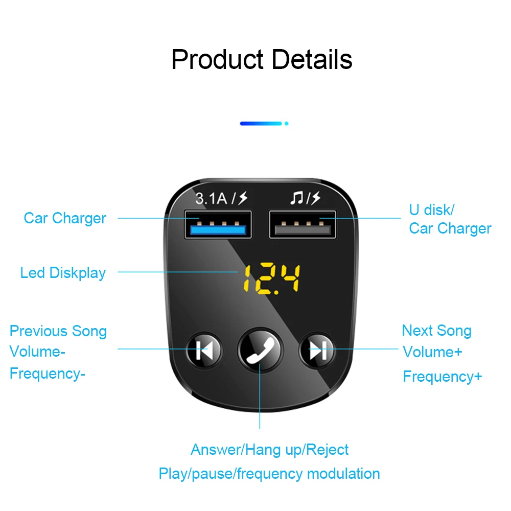 JINSERTA Bluetooth 5,0 fm-передатчик Bluetooth автомобильный комплект громкой связи mp3-плеер 3.1A двойной USB зарядное устройство U диск игровой автомобильный модулятор