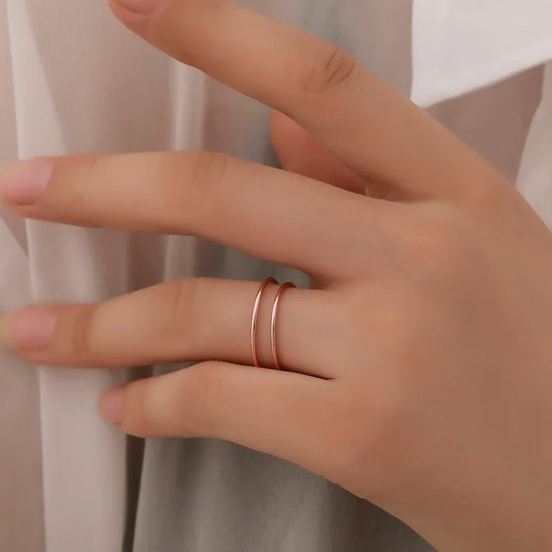 Корейский Розовый Золотой Серебряный цвет медное кольцо для женщин двойное