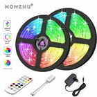 Светодиодная светильник аемая RGB лента 5050 2835, гибкая лампа с диодами для украшения дома, спальни, фоновая лампа с Bluetooth, 20 м