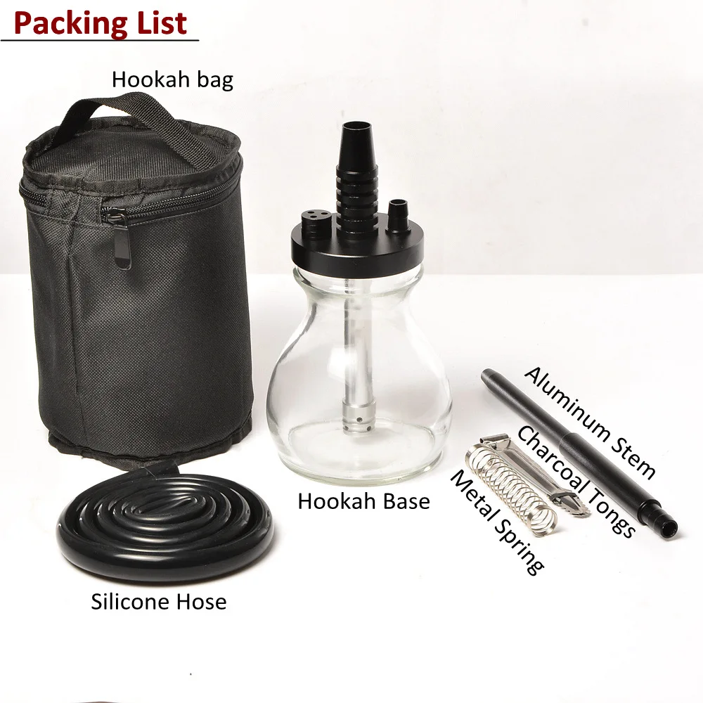 

Glass Bottle Hookah Small Travel Shisha Pipe Set Chicha With Hookah Bag Silicone Hose Spring Charcoal Tongs Accessories