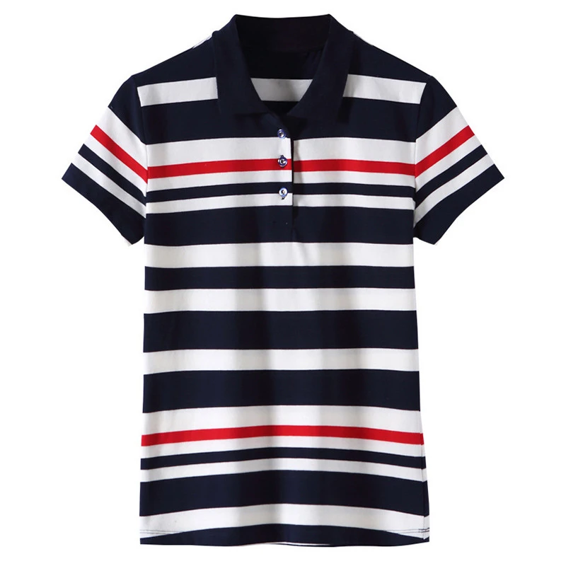 Женская Полосатая Рубашка-Поло Повседневная рубашка-поло из 95% хлопка с
