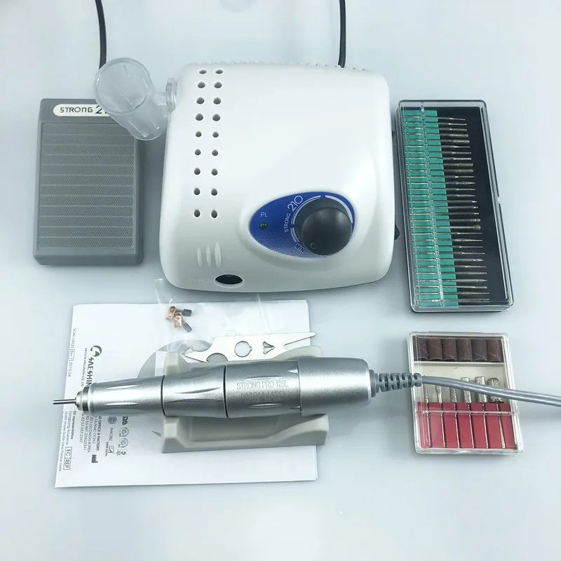 New Arrival STRONG 210 PRO 105 105L Handpiece 65W 45000rpm Nail Drills Manicure Machine Pedicure Electric File Bits