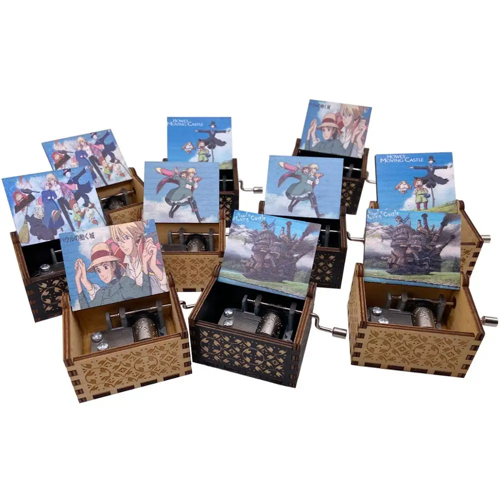 

Music Box Howl's Moving Castle Engraved Wood Musical Box Hand Cranked Gift Box for Christmas,Birthday,Valentine's Day