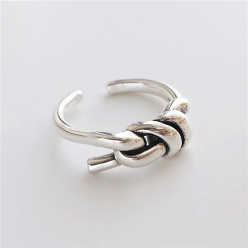 

Sole Memory Bow Retro Rope Knot Thai Silver 925 Sterling Silver Female Resizable Opening Rings SRI585