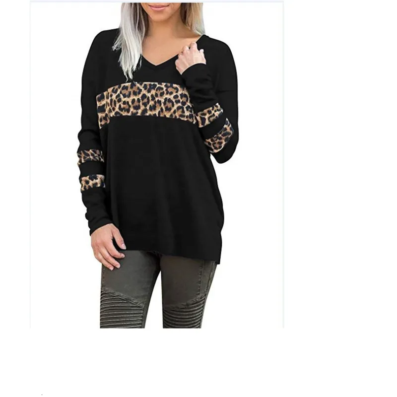 

Футболка с длинным рукавом и v-образным вырезом с леопардовым принтом