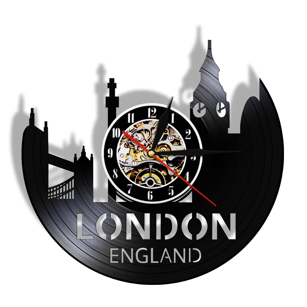 Great Britain Tower of London City Skyline Vinyl Record Wall Clock England Cityscape Black Music Album Wall Watch Travel Gift