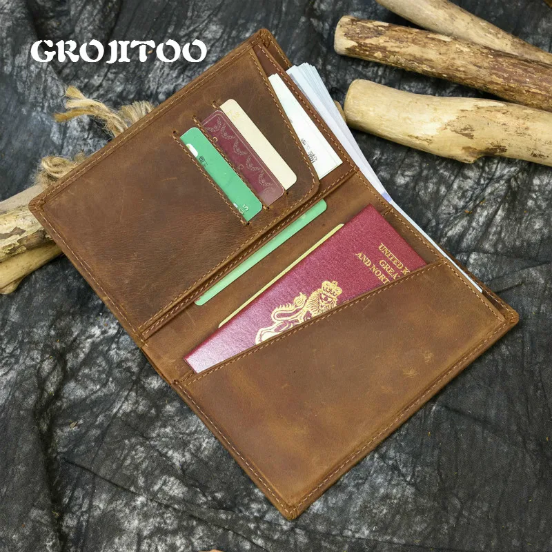 Мужская сумка для паспорта GROJITOO кошелек из натуральной кожи crazy horse Большой