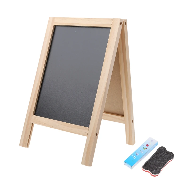 

Mini Wooden Tripod Blackboard Small Double Easel Message Board Whiteboard 53CC