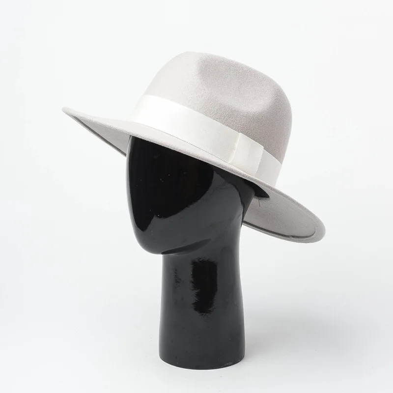 Autumn Winter Fashion Exquisite Wool Simple Color Wide Ribbon Matching Design Wide Fedoras Hats for Women Men Casual Solid Adult