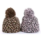 BONJEAN Мужскаяженская вязаная шапка в стиле хип-хоп с леопардовым принтом, зимние плотные теплые шапки, помпоновая шапочка, модные шапки BJ2035
