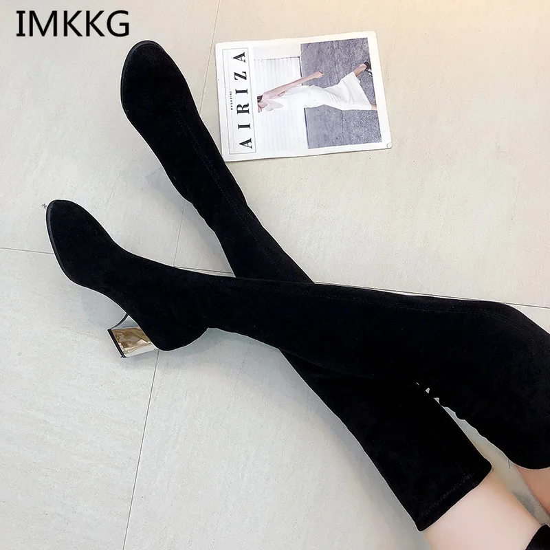 Зимние ботфорты размер 35 43 женские Стрейчевые сапоги до бедра привлекательные