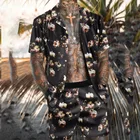 Мужской комплект из 2 предметов, Пляжная рубашка с коротким рукавом и шорты, на пуговицах, с принтом в гавайском стиле, Повседневная Уличная одежда, лето 2021