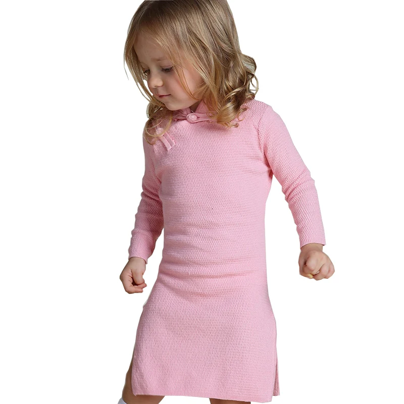 Платье-Свитер для маленьких девочек Новинка осени 2019 вязаная одежда с длинным