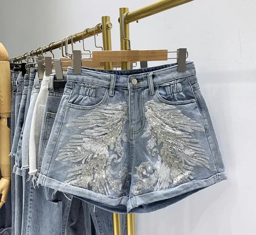 

New Arrivals Sequins Embroidery Denim Shorts Female Fashion Women