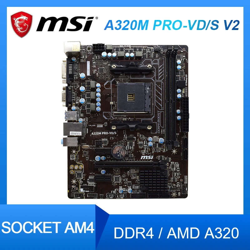 

AM4 MSI A320M PRO-VD/S V2 Motherboard AM4 DDR4 32GB AMD A320 PCI-E 3.0 SATA 3 USB3.1Micro ATX For AMD Ryzen 1st and 2nd Gen cpus