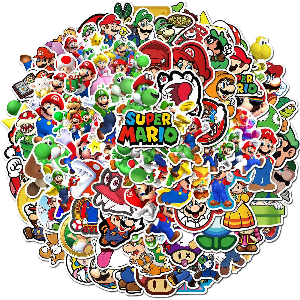 

25/50pcs Mario Bros Graffiti Stickers Super Mario Mobile Trolley Water Cup DIY Sticker Cartoon Waterproof Sticker Birthday Gift