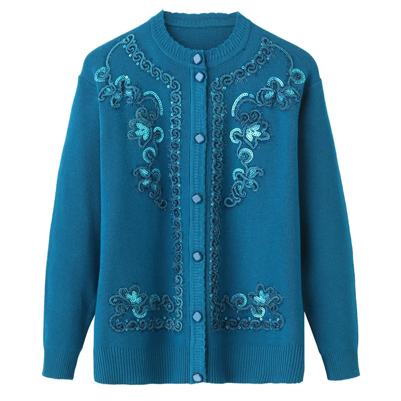 

2022 New Middle-aged Elderly Women Sweaters Knit Cardigan Spring Autumn Single-breasted Casual Jacket Female Sweaters R703