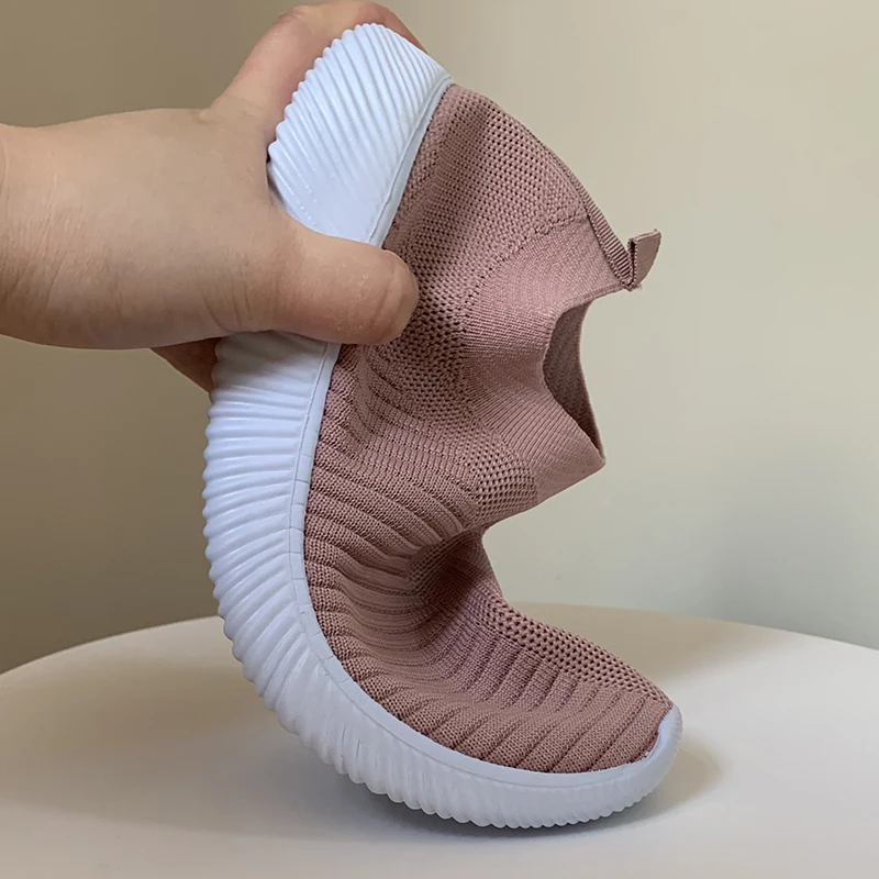 

breathable air mesh autumn 2019 flat heels sneakers women casual slip on stretch knitted sock platform shoes woman flats